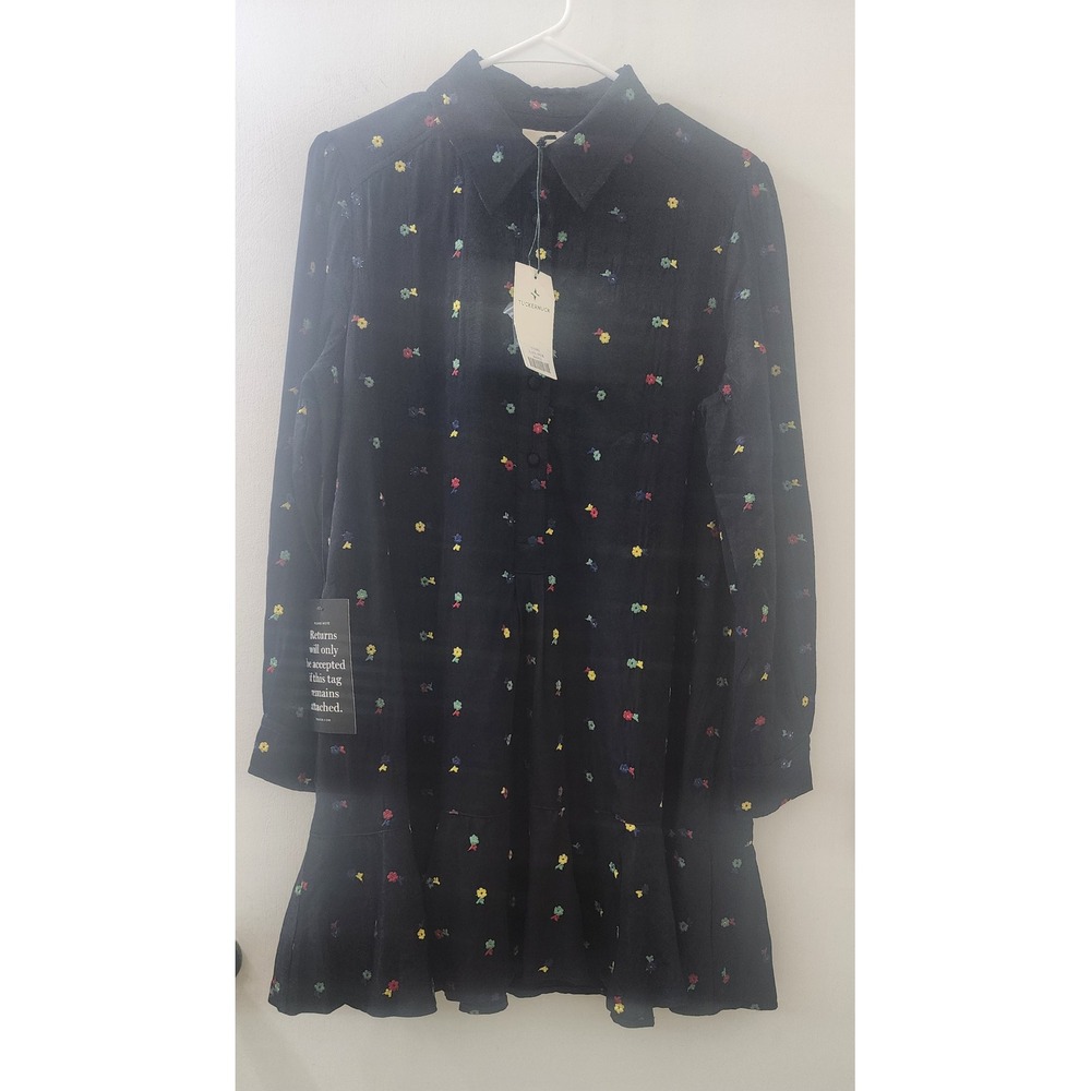 Tuckernuck Navy Embroidered Floral Callahan Dress Long Sleeve Mini Small NEW